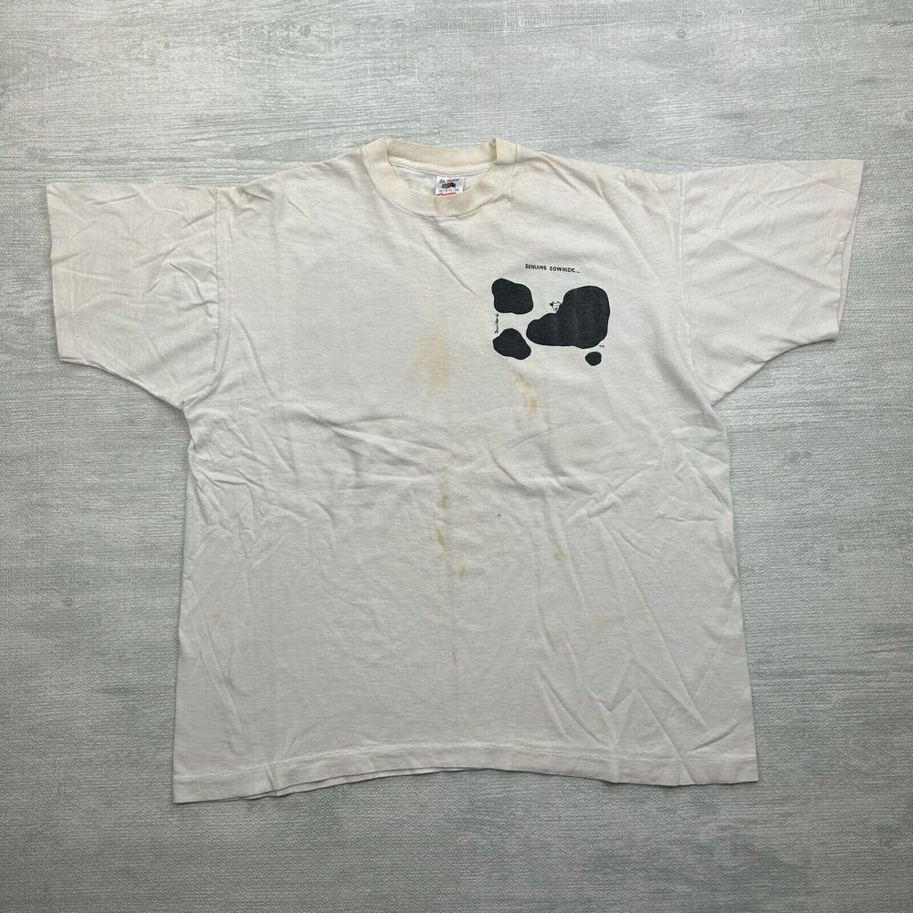 Vintage Genuine Cowhide Art Shirt Adult XL White Duncan Wilson Artist Farm
